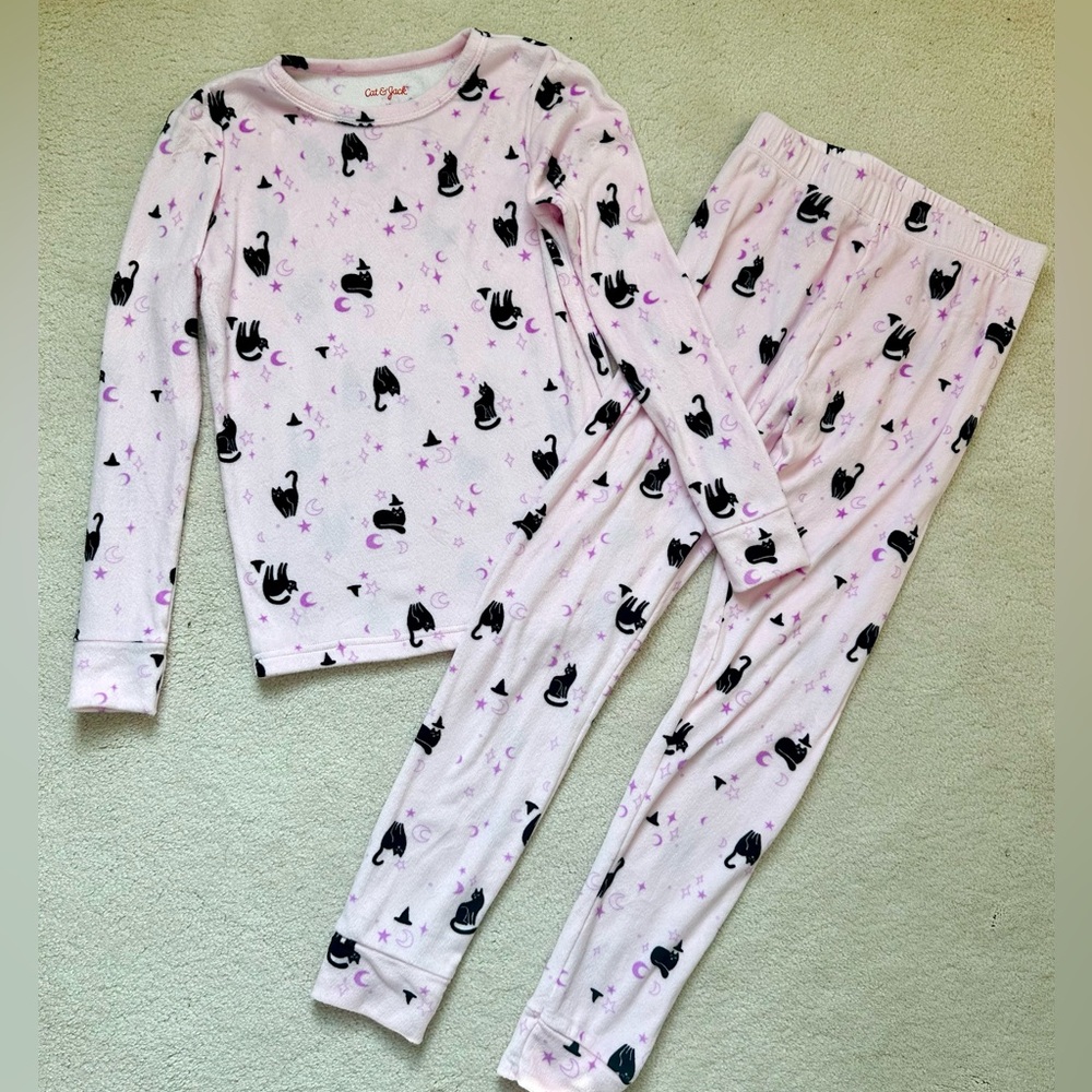 Pink Pajama Set with Black Cat Design, So Fuzzy and Soft!